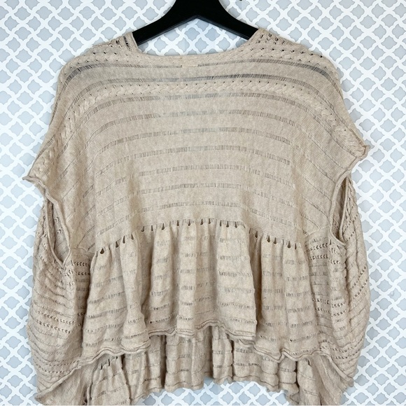 EUC Anthropologie Yellow Bird Tan Carolina Open Knit Poncho Sweater - Picture 8 of 10